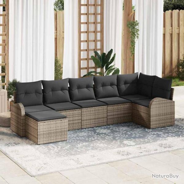 Ensemble de canap� de jardin avec coussin 7 pcs Gris Poly rotin
