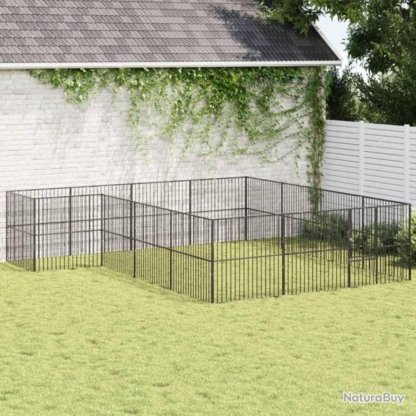 Parc pour chien 16 panneaux noir acier galvanis�