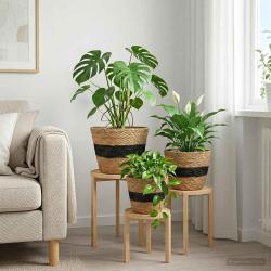 Paniers &agrave; plantes en herbe de mer 3 pcs Naturel et noir