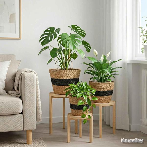 Paniers � plantes en herbe de mer 3 pcs Naturel et noir