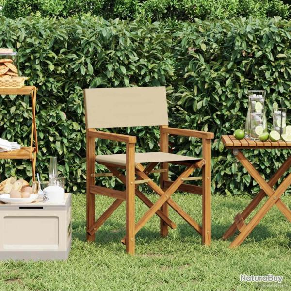 Chaise de directeur Marron et beige Bois de teck massif
