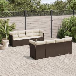 Salon de jardin avec coussins 9 pcs marron r&eacute;sine tress&eacute;e