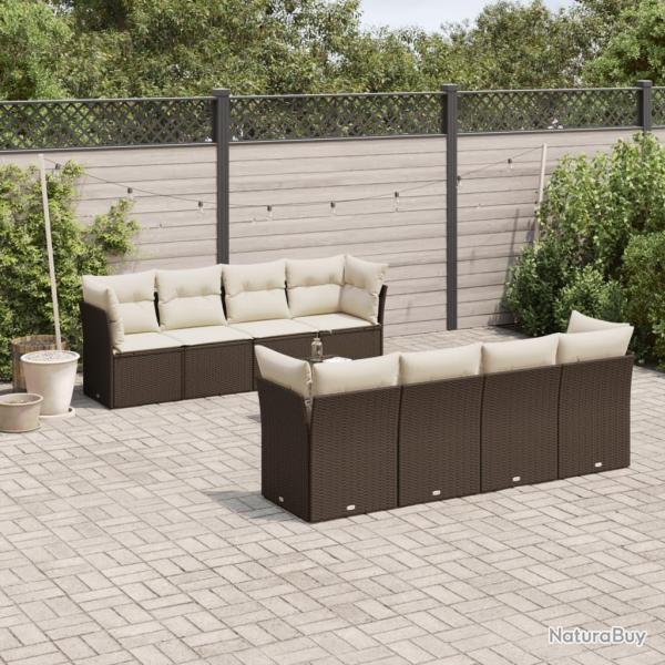 Salon de jardin avec coussins 9 pcs marron r�sine tress�e