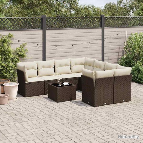 Salon de jardin avec coussins 9 pcs marron r�sine tress�e