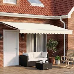 Cadre de store manuel avec LEDs Cr&egrave;me et Blanc 4,5 &times; 3,5 m