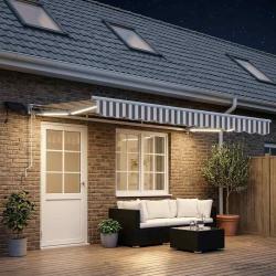 Cadre de store manuel avec LEDs Gris clair et blanc 4 &times; 3 m