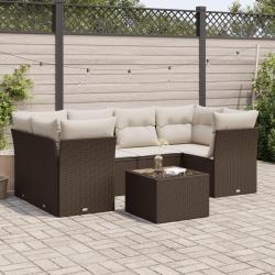 Salon de jardin avec coussins 7 pcs marron r&eacute;sine tress&eacute;e