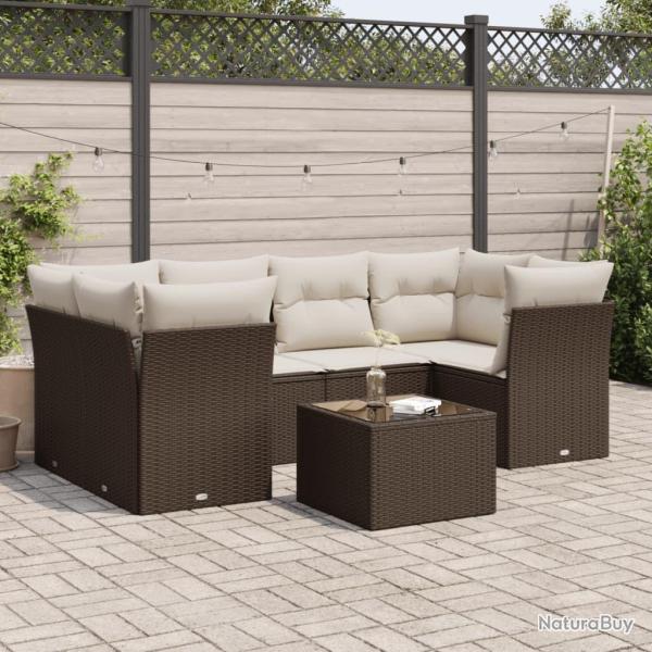 Salon de jardin avec coussins 7 pcs marron r�sine tress�e