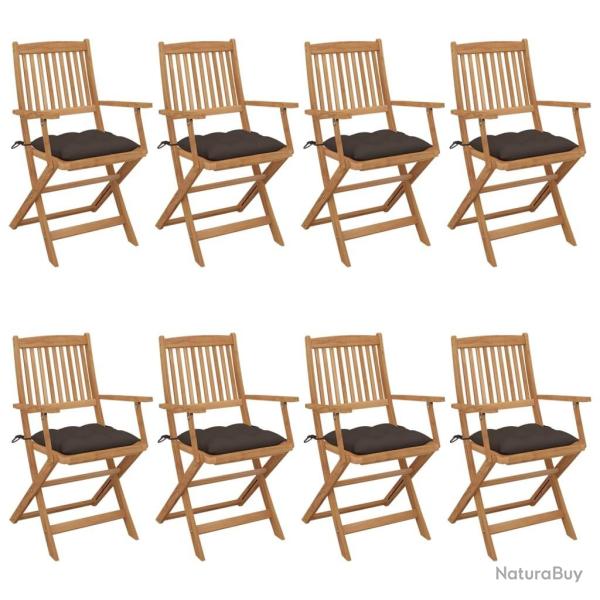 Chaises pliables de jardin lot de 8 avec coussins Bois d'acacia