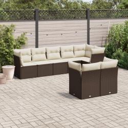 Salon de jardin 8 pcs avec coussins marron r&eacute;sine tress&eacute;e