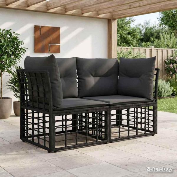 Loveseat d'ext�rieur 2 pcs Noir et Gris fonc� polyrotin