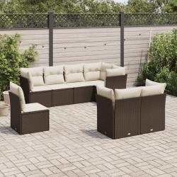 Salon de jardin 8 pcs avec coussins marron r&eacute;sine tress&eacute;e