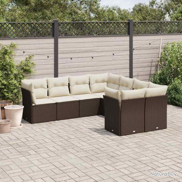 Salon de jardin 8 pcs avec coussins marron r�sine tress�e