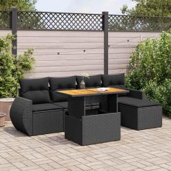 Salon de jardin 6 pcs avec coussins noir r&eacute;sine tress&eacute;e