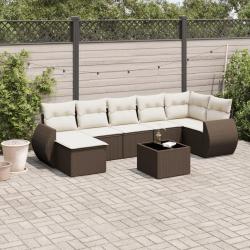 Salon de jardin 8 pcs avec coussins marron r&eacute;sine tress&eacute;e