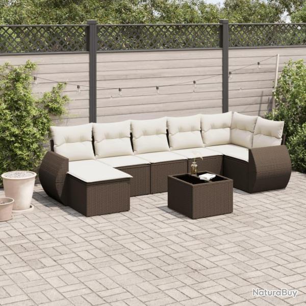 Salon de jardin 8 pcs avec coussins marron r�sine tress�e