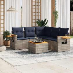 Salon de jardin 6 pcs avec coussins gris r&eacute;sine tress&eacute;e