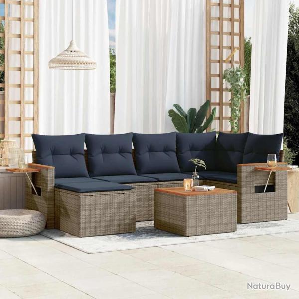 Salon de jardin 7 pcs avec coussins gris r�sine tress�e