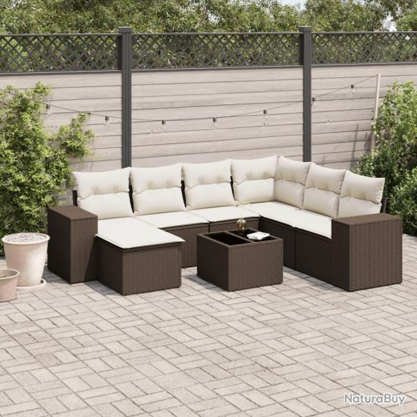 Salon de jardin 8 pcs avec coussins marron r�sine tress�e