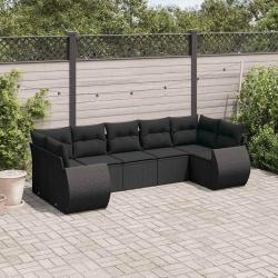 Salon de jardin 7 pcs avec coussins noir r&eacute;sine tress&eacute;e