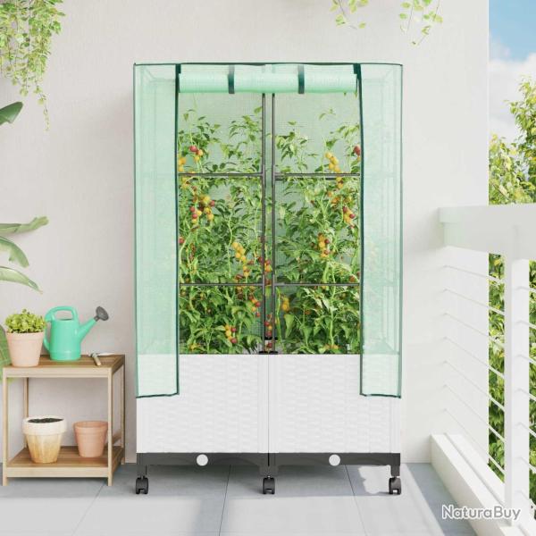 Jardini�re de jardin avec couverture de serre et roues 2 pc PP