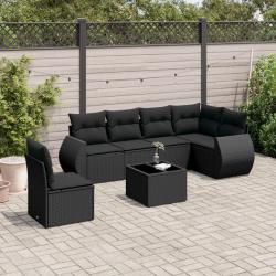 Salon de jardin 7 pcs avec coussins noir r&eacute;sine tress&eacute;e