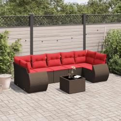 Ensemble de canap&eacute; de jardin 8 pcs avec coussins marron r&eacute;sine tress&eacute;e