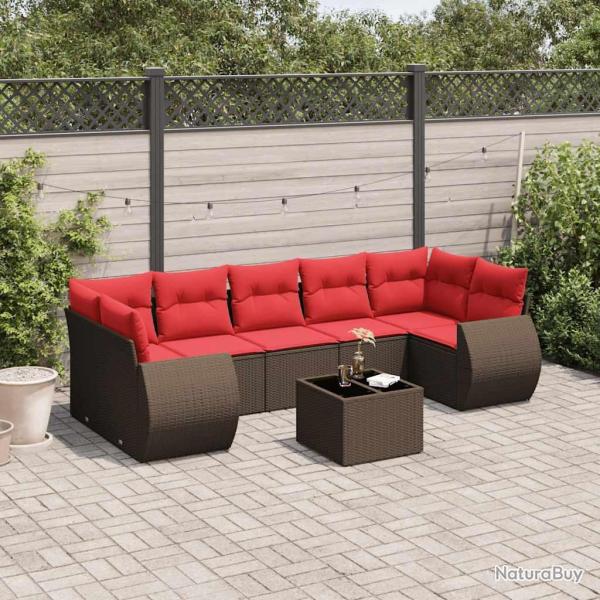 Ensemble de canap� de jardin 8 pcs avec coussins marron r�sine tress�e