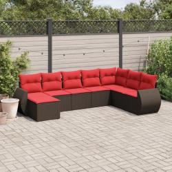 Ensemble de canap&eacute; de jardin 8 pcs avec coussins marron r&eacute;sine tress&eacute;e
