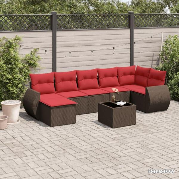 Ensemble de canap� de jardin 8 pcs avec coussins marron r�sine tress�e