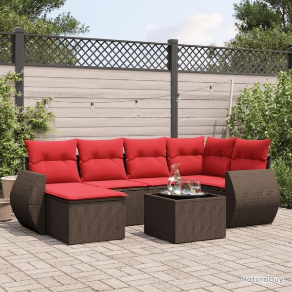 Ensemble de canap� de jardin 7 pcs avec coussins marron r�sine tress�e