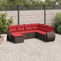 Ensemble de canap&eacute; de jardin 7 pcs avec coussins marron r&eacute;sine tress&eacute;e