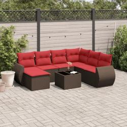 Ensemble de canap&eacute; de jardin 8 pcs avec coussins marron r&eacute;sine tress&eacute;e
