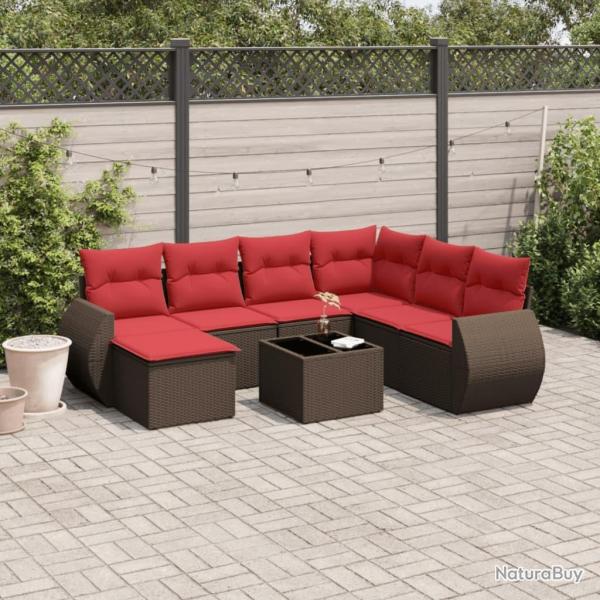 Ensemble de canap� de jardin 8 pcs avec coussins marron r�sine tress�e