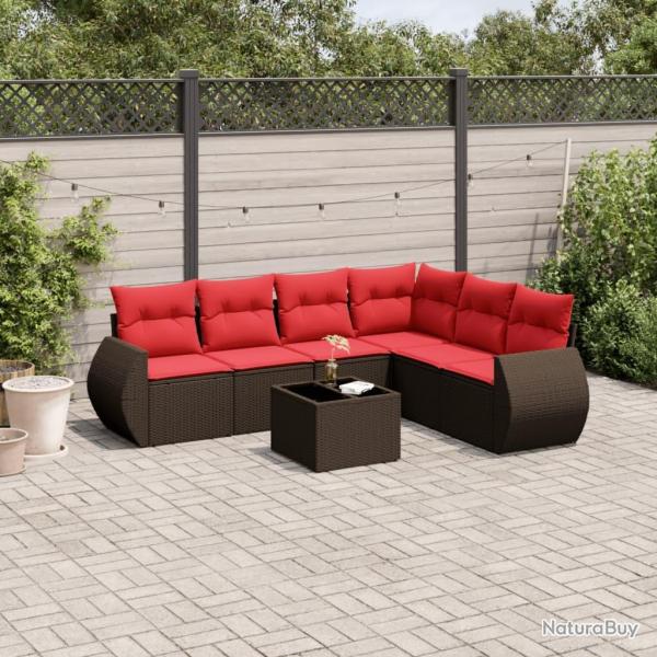 Ensemble de canap� de jardin 7 pcs avec coussins marron r�sine tress�e