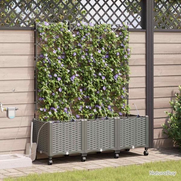 Porte-plante de jardin avec irrigation et roues 3 pc Gris clair