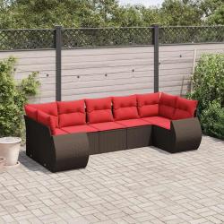 Ensemble de canap&eacute; de jardin 7 pcs avec coussins marron r&eacute;sine tress&eacute;e