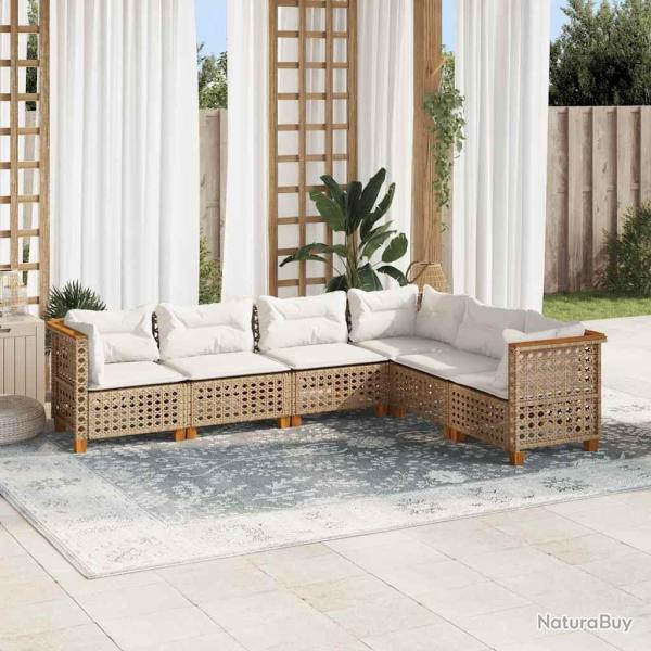 Salon de jardin avec coussins 6 pcs beige r�sine tress�e