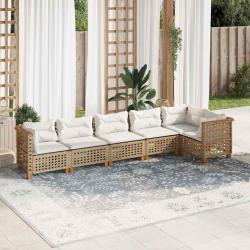 Salon de jardin avec coussins 6 pcs beige r&eacute;sine tress&eacute;e