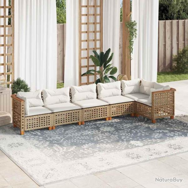 Salon de jardin avec coussins 6 pcs beige r�sine tress�e
