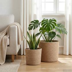 Ensemble de Pots &agrave; Plantes 2 pcs Naturel &Oslash; 28 x 28 cm