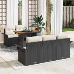 Ensemble de canap&eacute; de jardin 6 pcs Noir Poly rotin