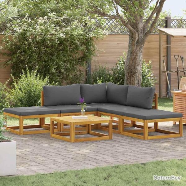 Salon de jardin 6 pcs avec coussins Bois d'acacia solide