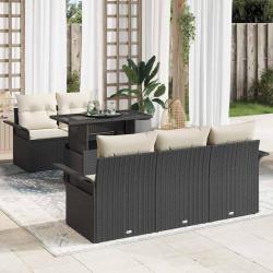 Ensemble de canap&eacute; de jardin 6 pcs Noir Poly Rattan