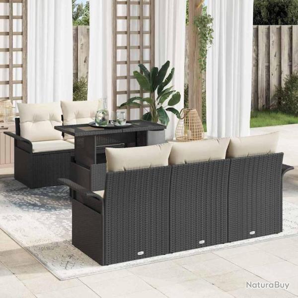 Ensemble de canap� de jardin 6 pcs Noir Poly Rattan