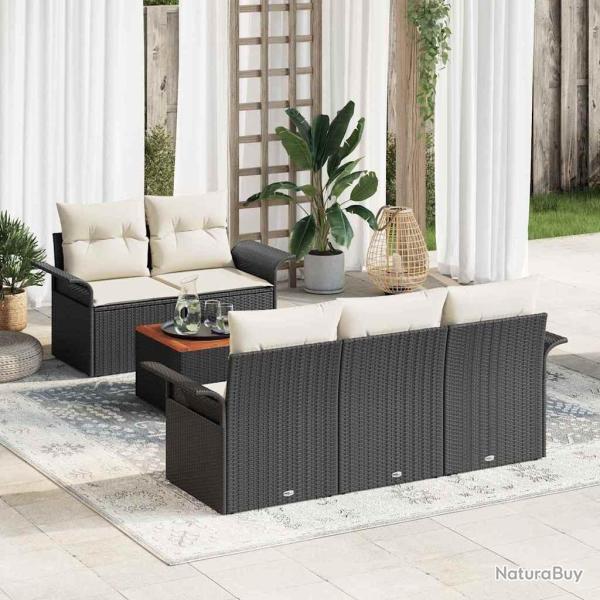 Ensemble de canap� de jardin 6 pcs Noir et Cr�me polyrotin