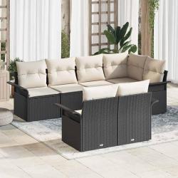 Ensemble de canap&eacute; de jardin avec coussin 7 pcs Noir Poly rotin