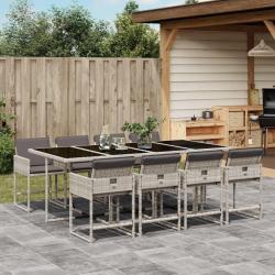 Ensemble &agrave; manger de jardin et coussins 9 pcs gris clair rotin