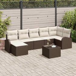Ensemble de canap&eacute; de jardin 8 pcs Marron Poly rotin