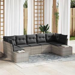 Ensemble de canap&eacute; de jardin 7 pcs Gris clair Poly rotin